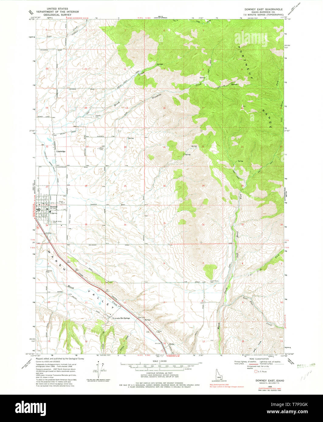 USGS TOPO Map Idaho ID Downey East 235954 1968 24000 Restoration Stock