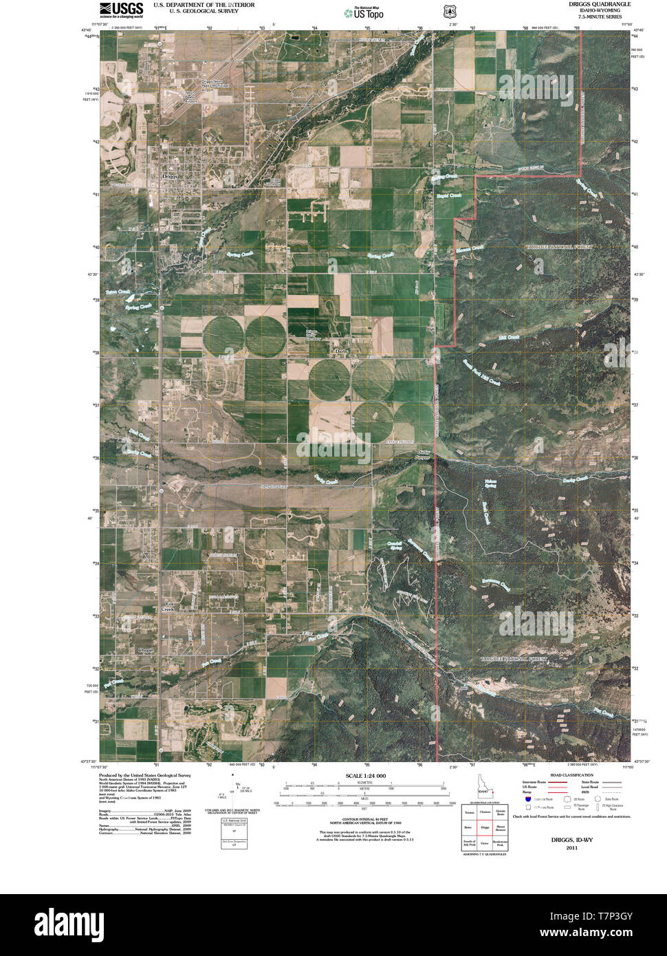 USGS TOPO Map Idaho ID Driggs 20110107 TM Restoration Stock Photo