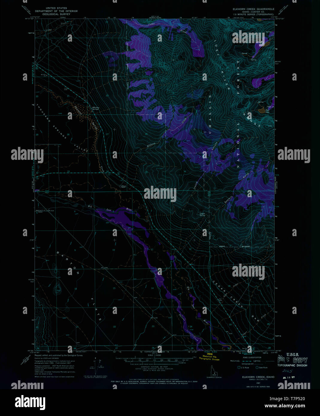 USGS TOPO Map Idaho ID Elkhorn Creek 236052 1967 24000 Inverted ...