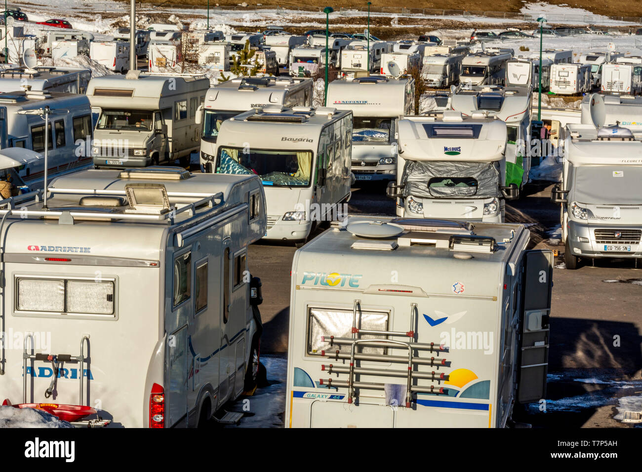 Caravans park, Super Besse ski resort, Regional Nature Park of Volcans d'Auvergne, Puy de Dome department, Auvergne, France Stock Photo