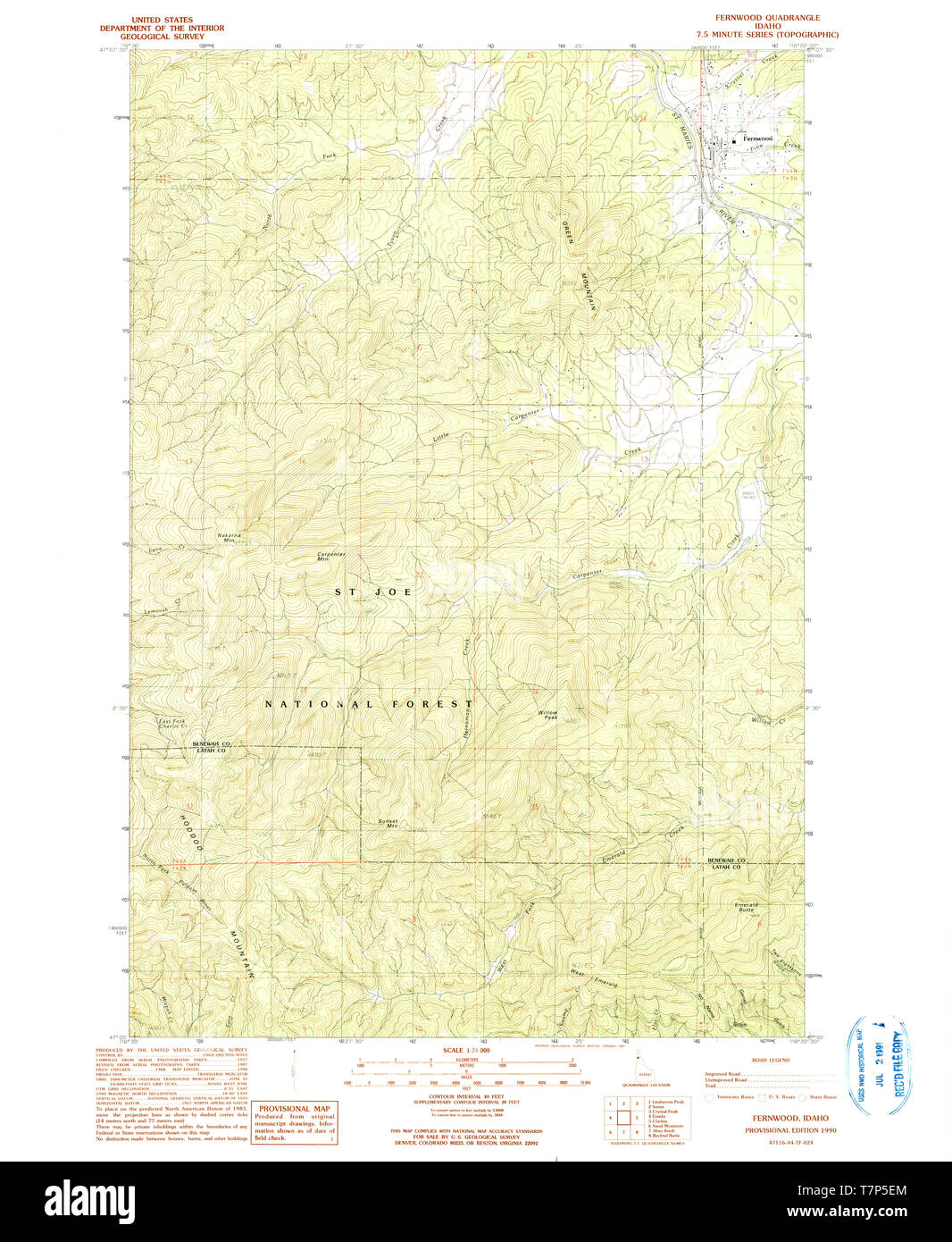 USGS TOPO Map Idaho ID Fernwood 236098 1990 24000 Restoration Stock