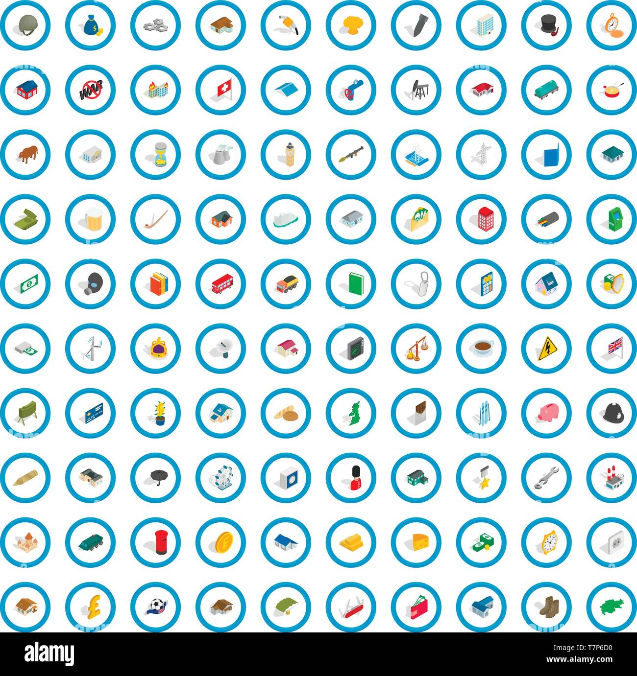 100 wealth icons set, isometric 3d style Stock Vector