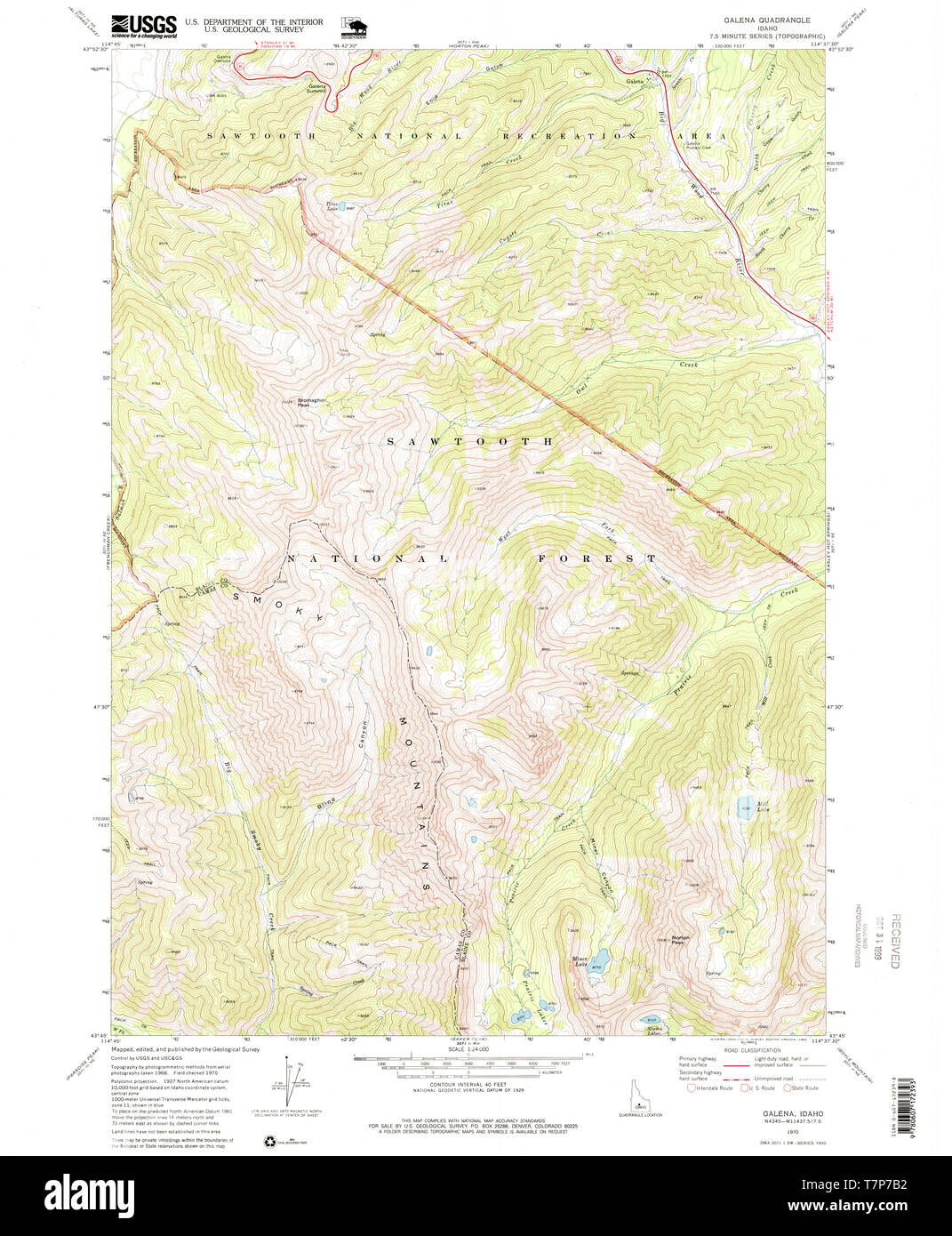 USGS TOPO Map Idaho ID Galena 236172 1970 24000 Restoration Stock Photo