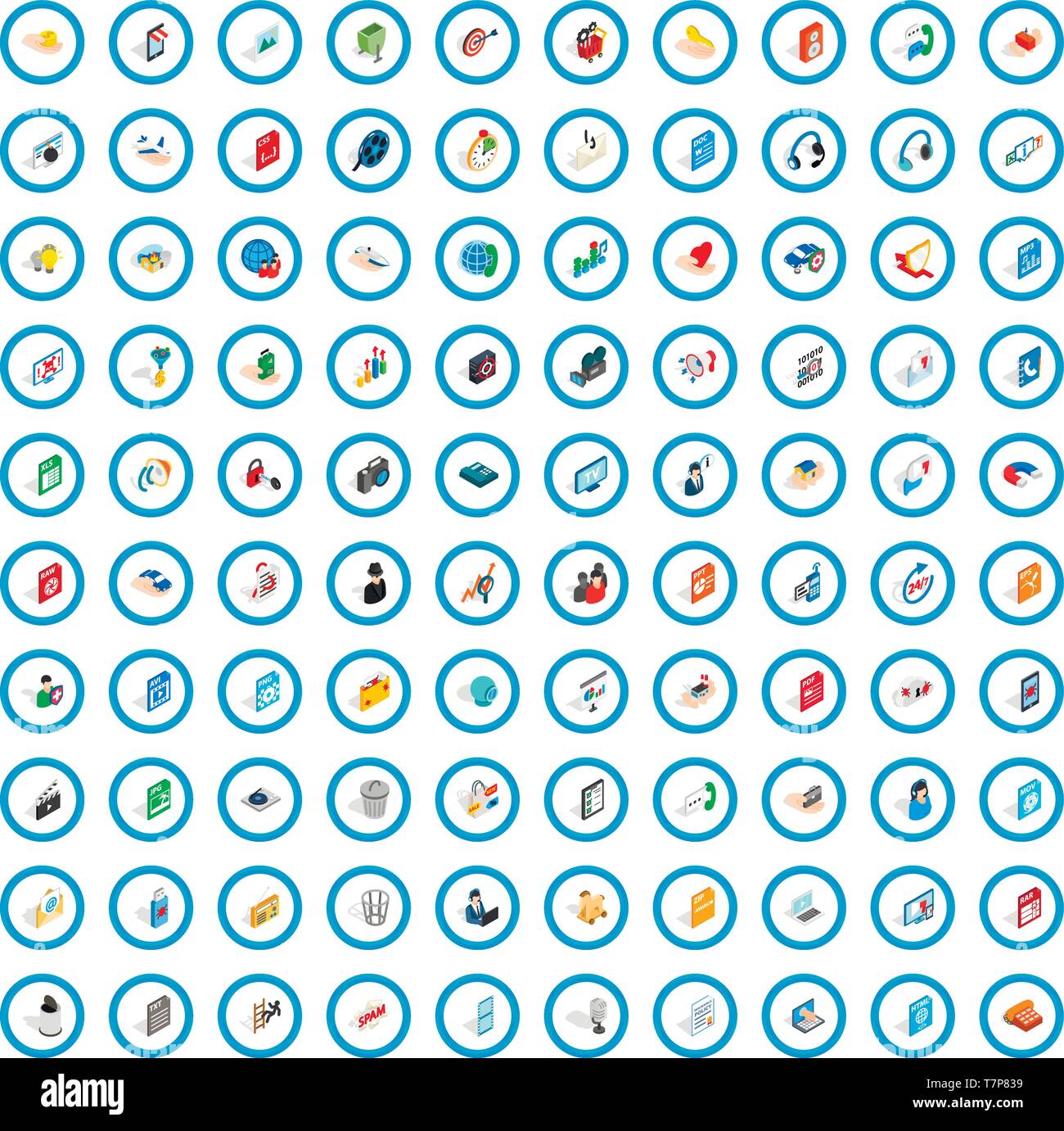 100 webdesign icons set, isometric 3d style Stock Vector