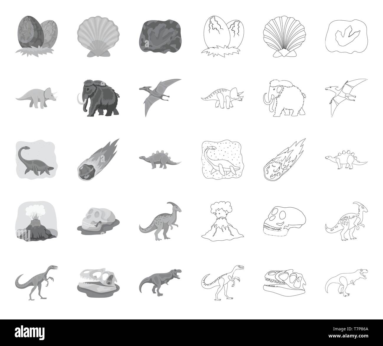 Prehistoric shell, dinosaur eggs,pterodactyl, mammoth. Dinosaur and  prehistoric period set collection icons in black,monochrome,outline style  vector s Stock Vector Image & Art - Alamy