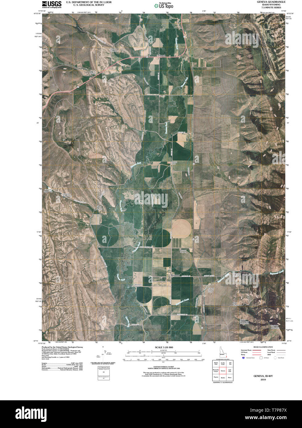 USGS TOPO Map Idaho ID Geneva 20101201 TM Restoration Stock Photo