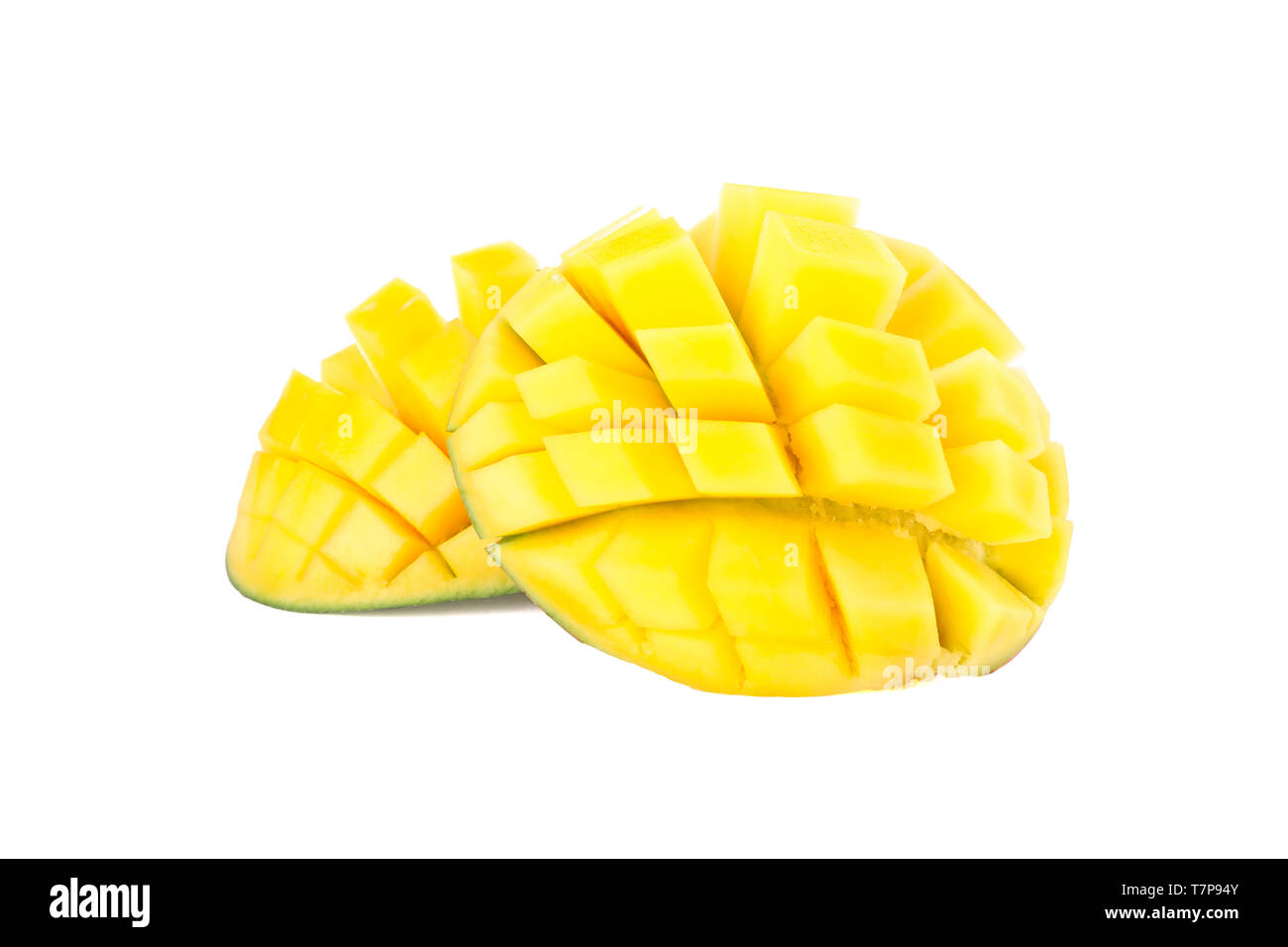 Cut ripe mangoes isolated on white background, closeup Stock Photo - Alamy
