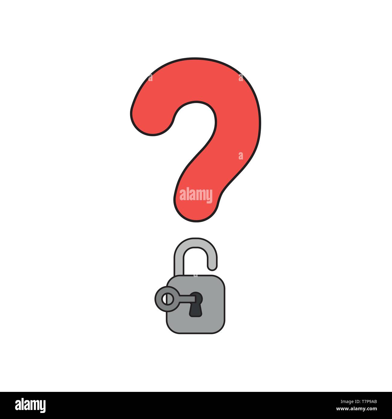 Vector icon concept of red question mark with padlock and key unlock ...