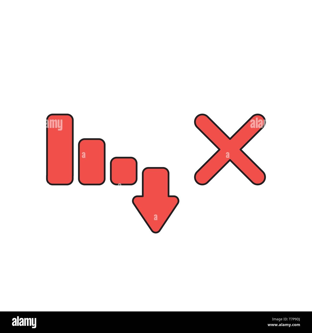 Vector icon concept of red sales bar chart graph moving down with x mark. Stock Vector