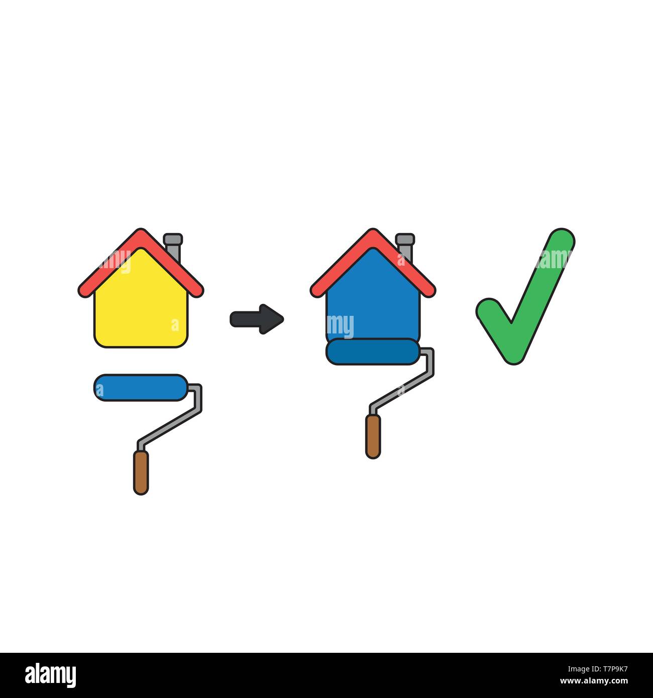 Vector icon concept of painting house with paint brush roller from blue