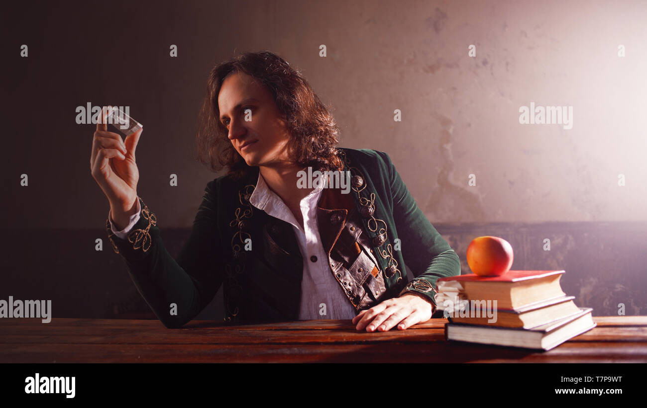 History of science, concept. Isaac Newton and physics. The science of