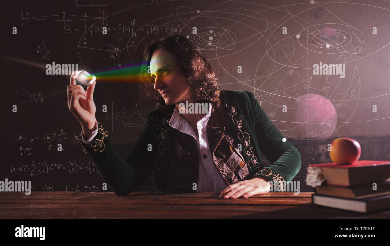 History of science, concept. Isaac Newton and physics. The science of