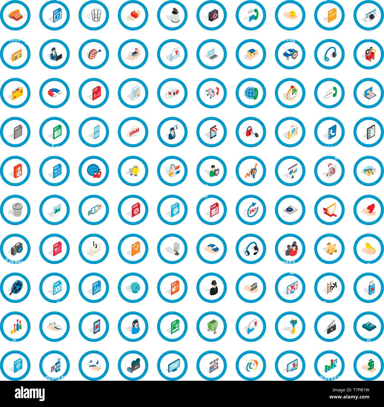 100 website icons set, isometric 3d style Stock Vector