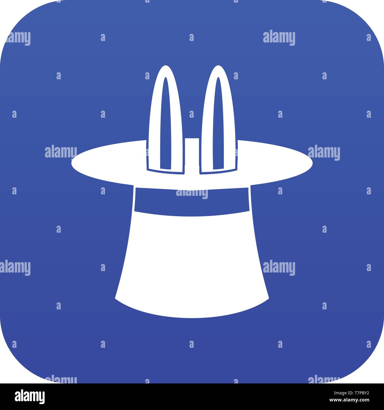 Rabbit ears appearing from a top magic hat icon digital blue Stock Vector