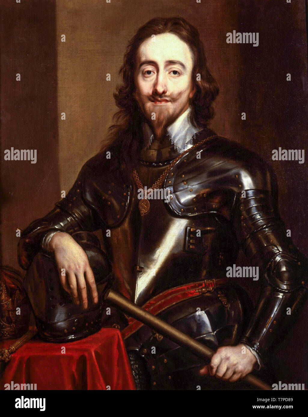Charles I of England (1600-1649), portrait painting in armour by studio of Anthony van Dyck, 17th Century Stock Photo
