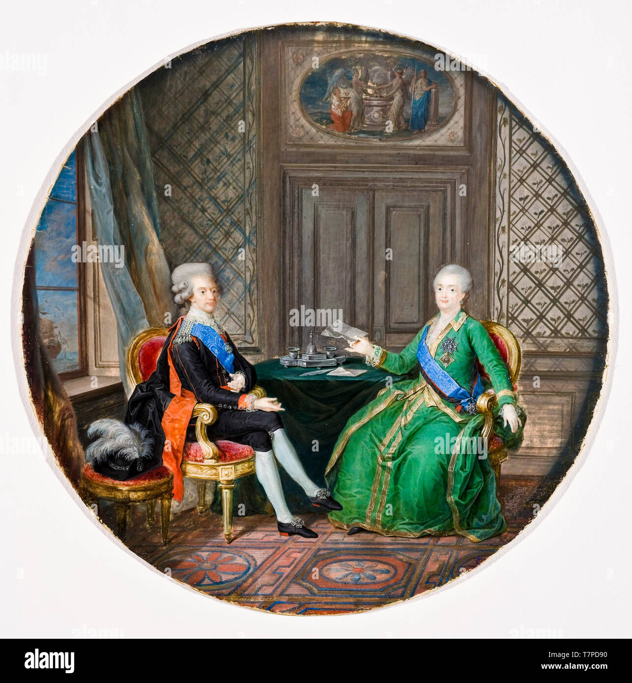 Cornelius Hoeyer, King Gustav III of Sweden and Catherine II of Russia in Fredrikshamn 1783, double portrait, 1784 Stock Photo