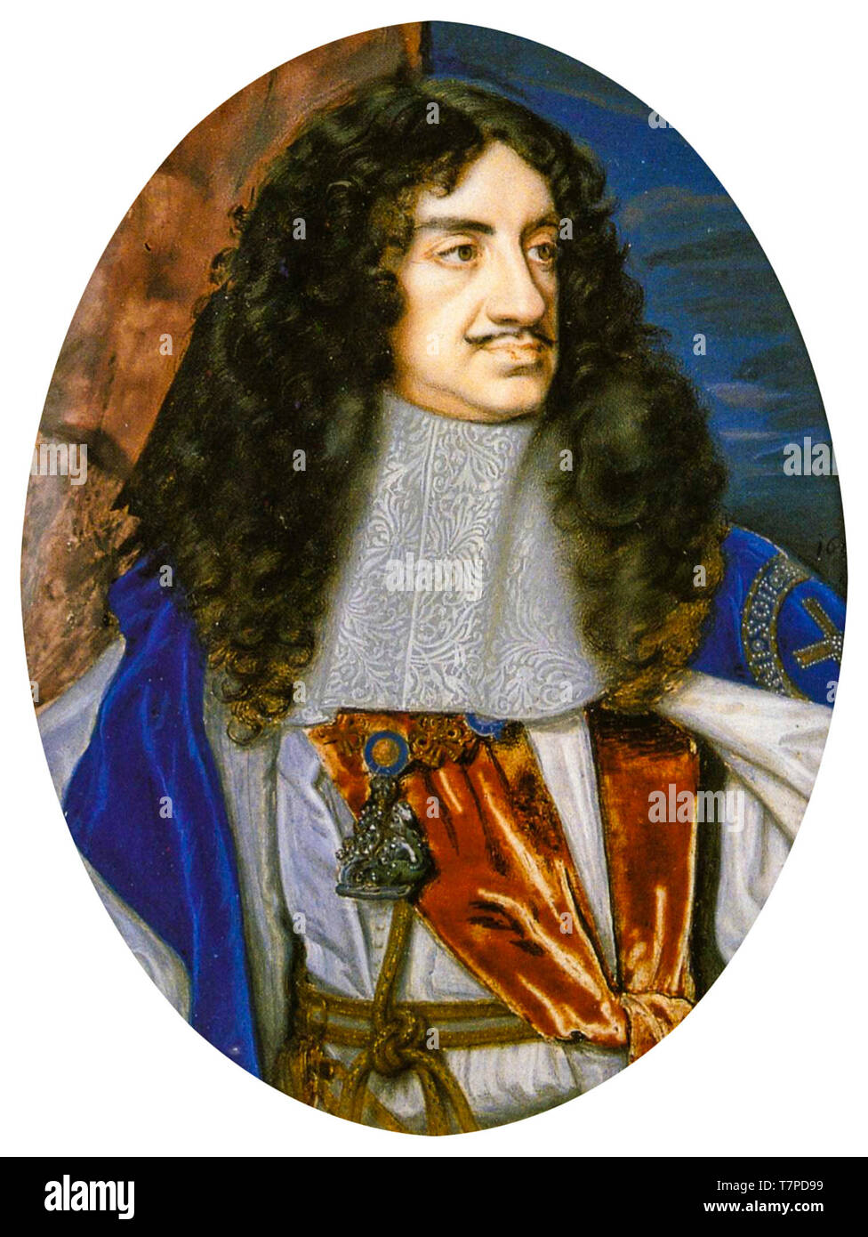 Portrait of Charles II (1630-1685) in royal robes, painting by Samuel Cooper, 1665 Stock Photo