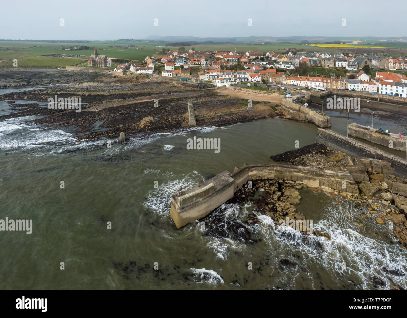 An aerial view of St Monans town on the Fife coast, Scotland Stock