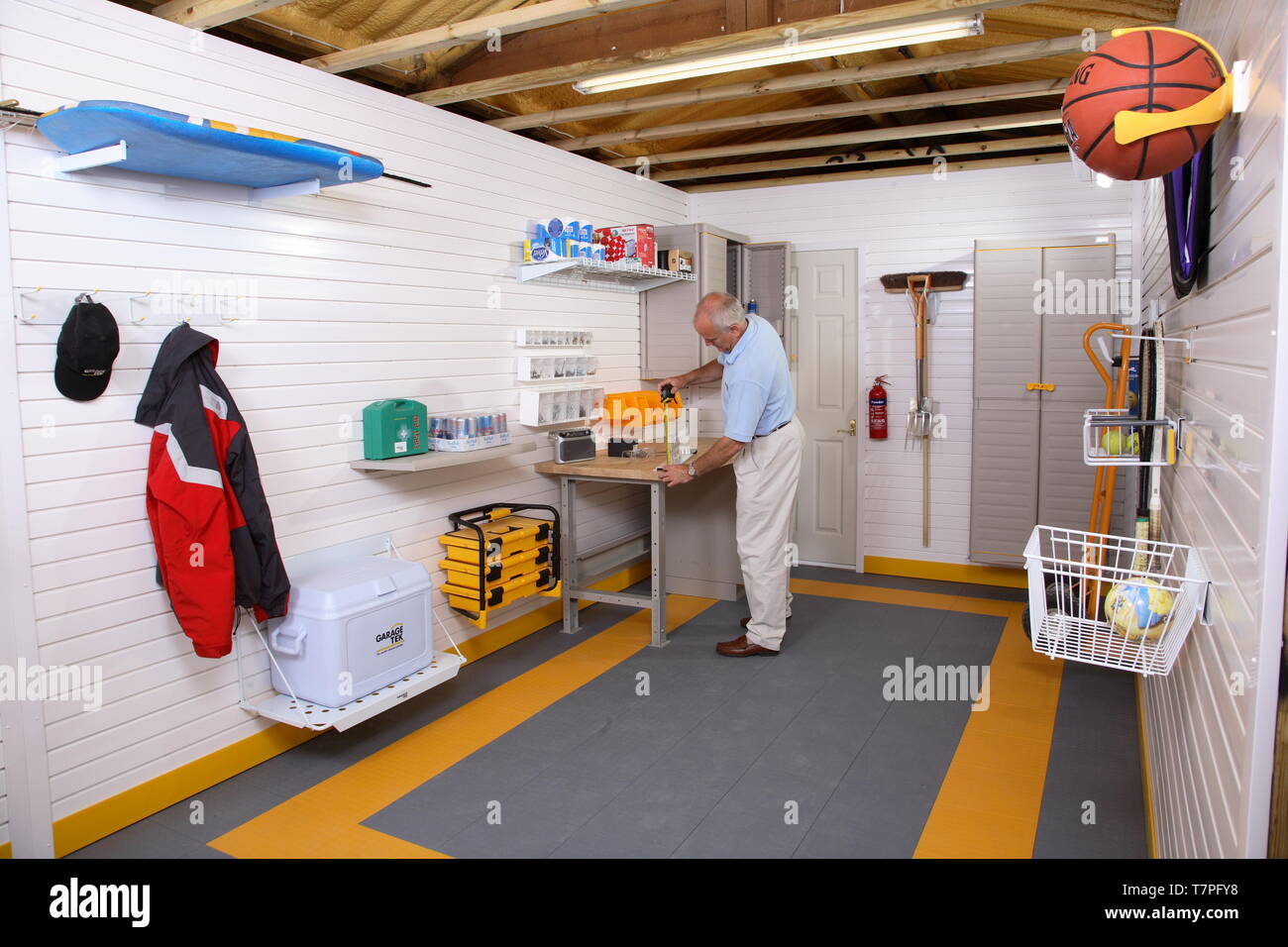 A domestic garage fitted out with systembased storage ,incorporating