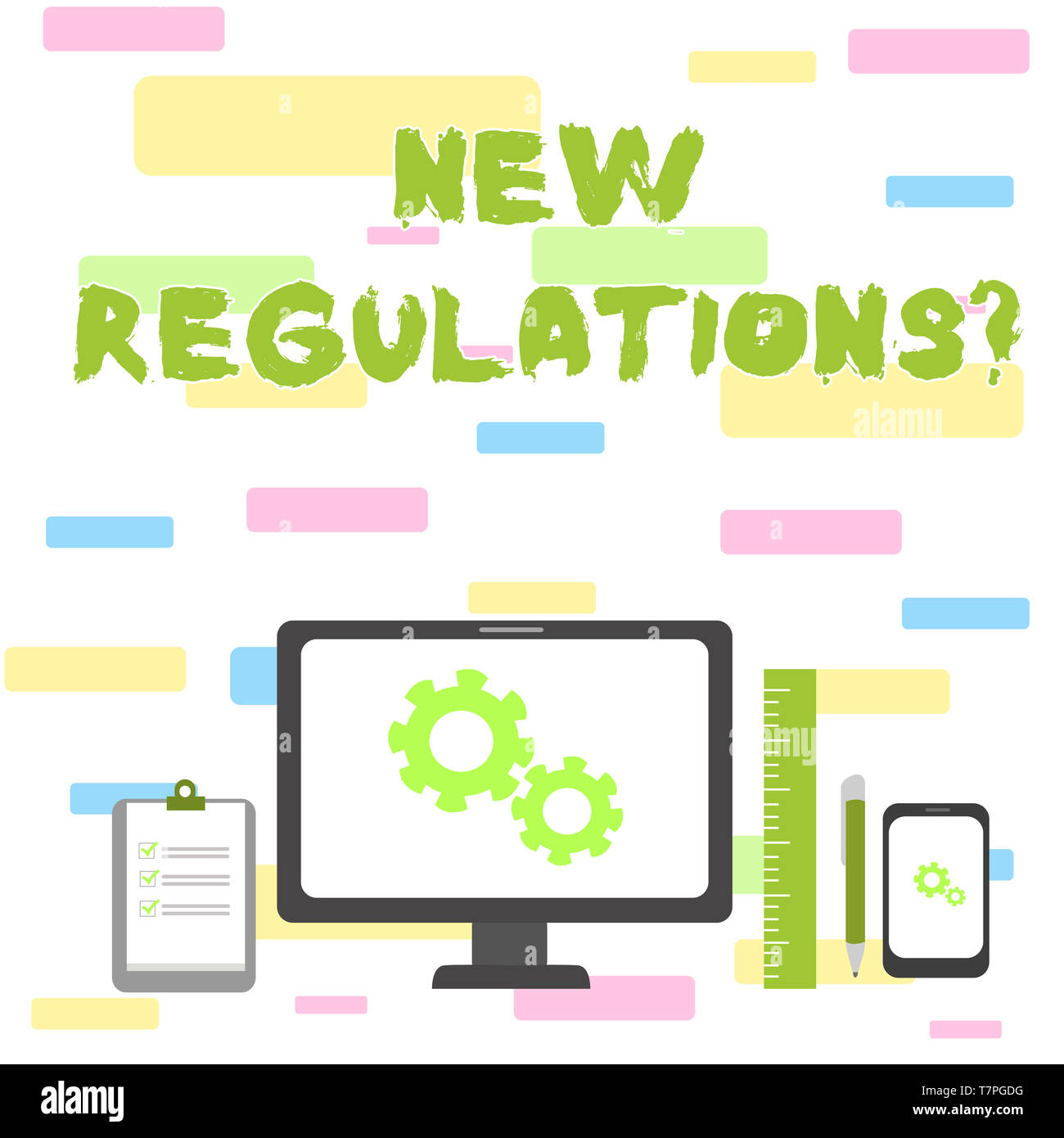 Writing note showing New Regulations question. Business concept for