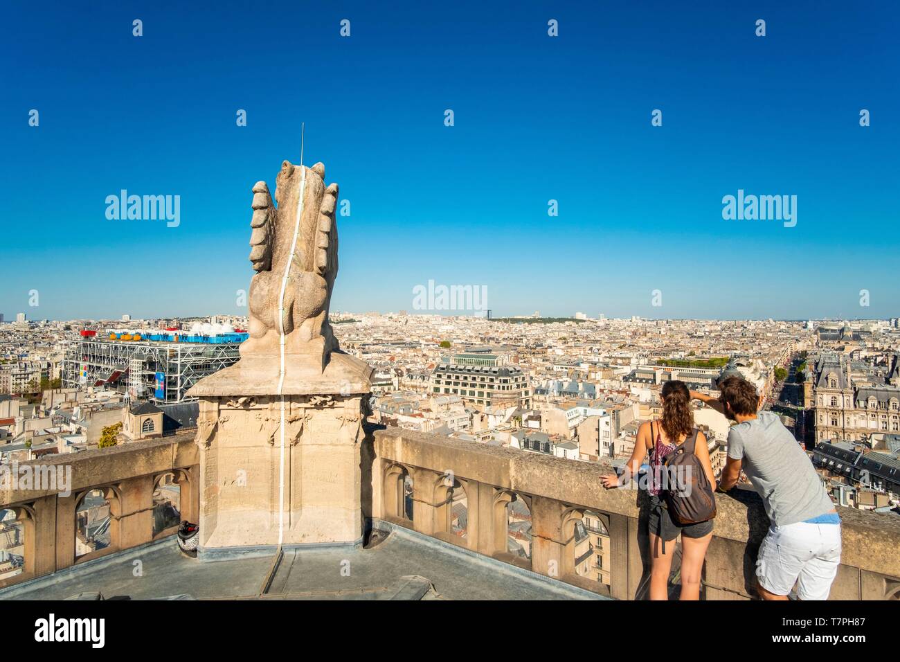 France, Paris, Chatelet district, general view from the observatory of the Saint Jacques tower, Beaubourg center Stock Photo