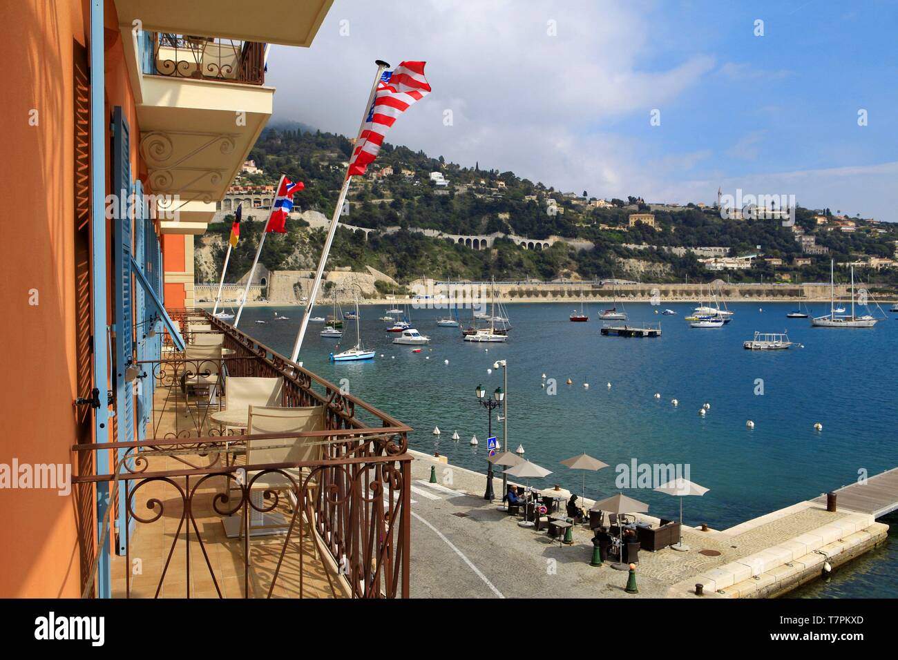 France, Alpes Maritimes, Villefranche sur Mer, harbor view from Hotel Welcome Stock Photo