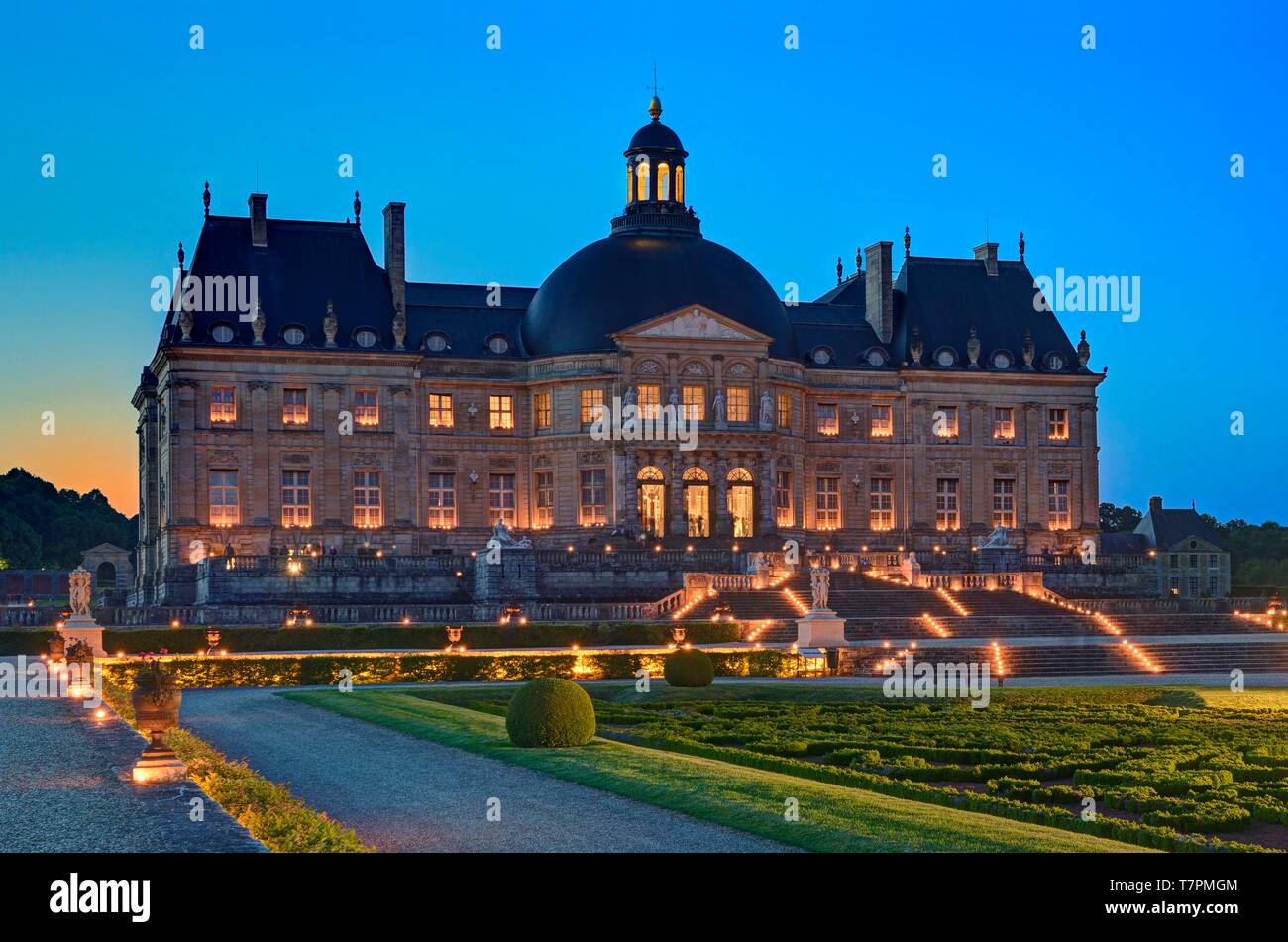 France, Seine et Marne, Maincy, castle of Vaux le Vicomte during the candelights evenings Stock Photo