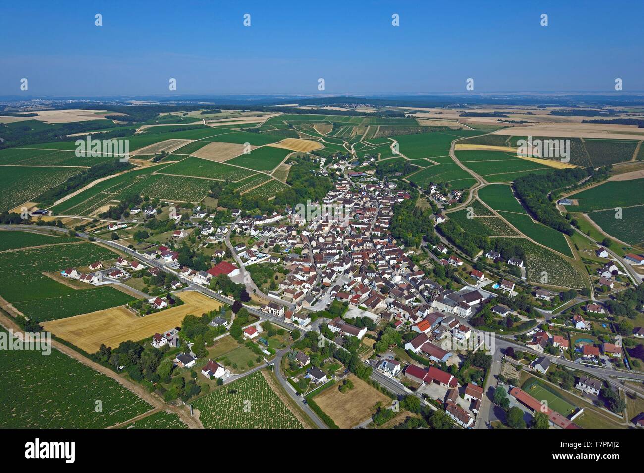 France, Yonne, Beine, the vineyard of Chablis (aerial view) Stock Photo