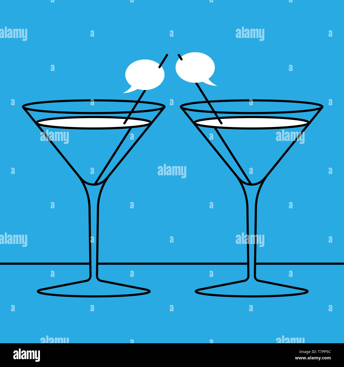 Two cocktail glasses with speech bubbles on toothpicks. Small talk ...
