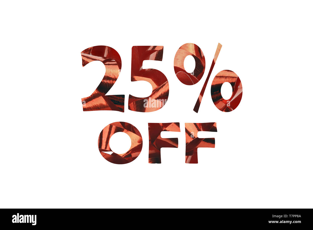 Cut out text 25% off from a macro shot of red gift ribbon Stock Photo