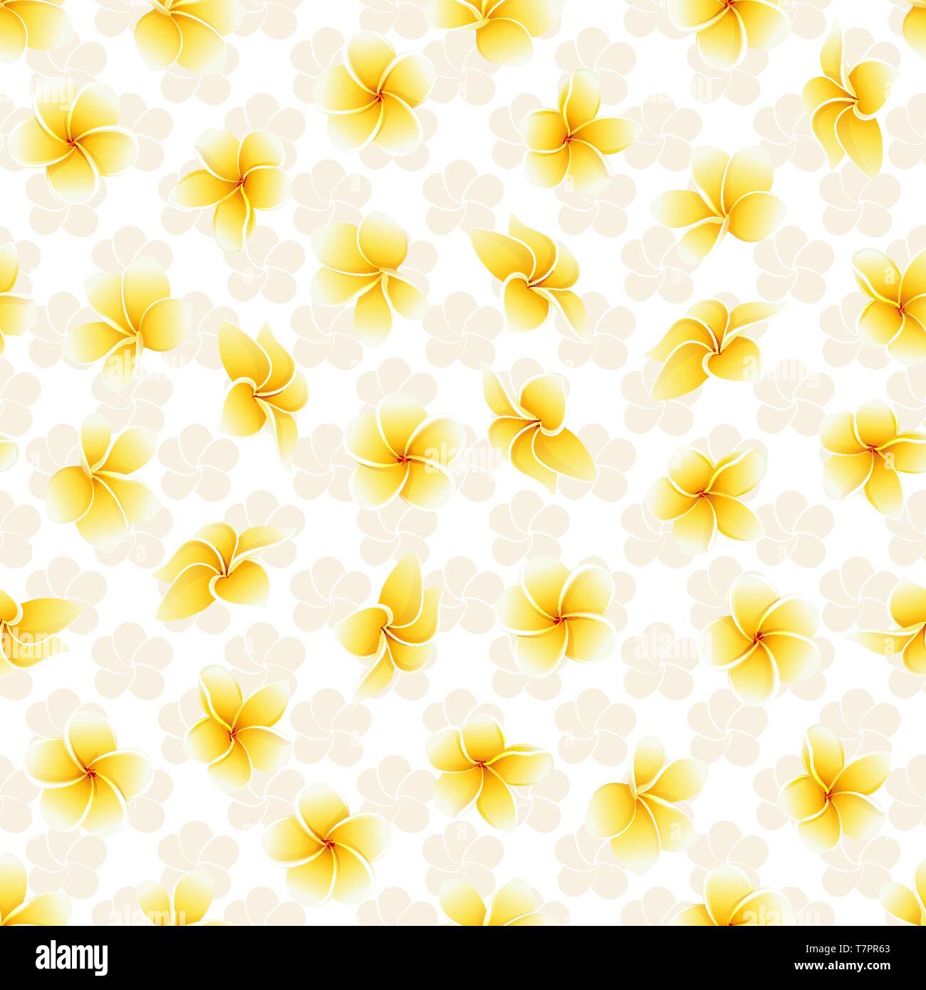 Seamless summer pattern frangipani plumeria tropical flowers vector background Stock Vector