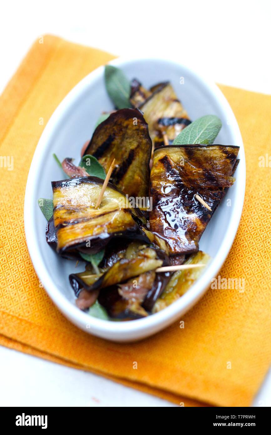 Eggplant sage anchovy Stock Photo