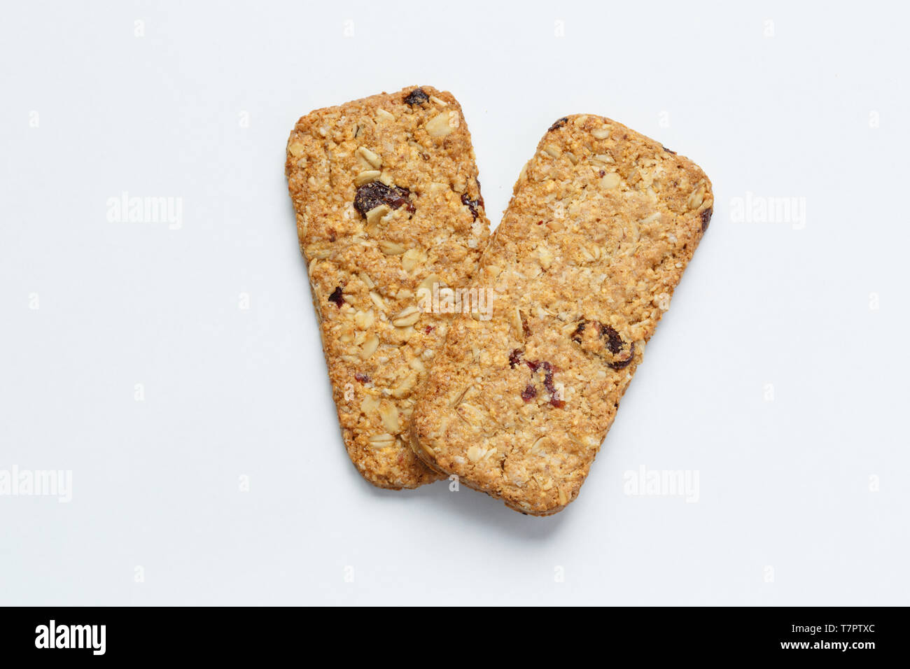 High angle view of two multigrain cookies isolated on white background. Stock Photo