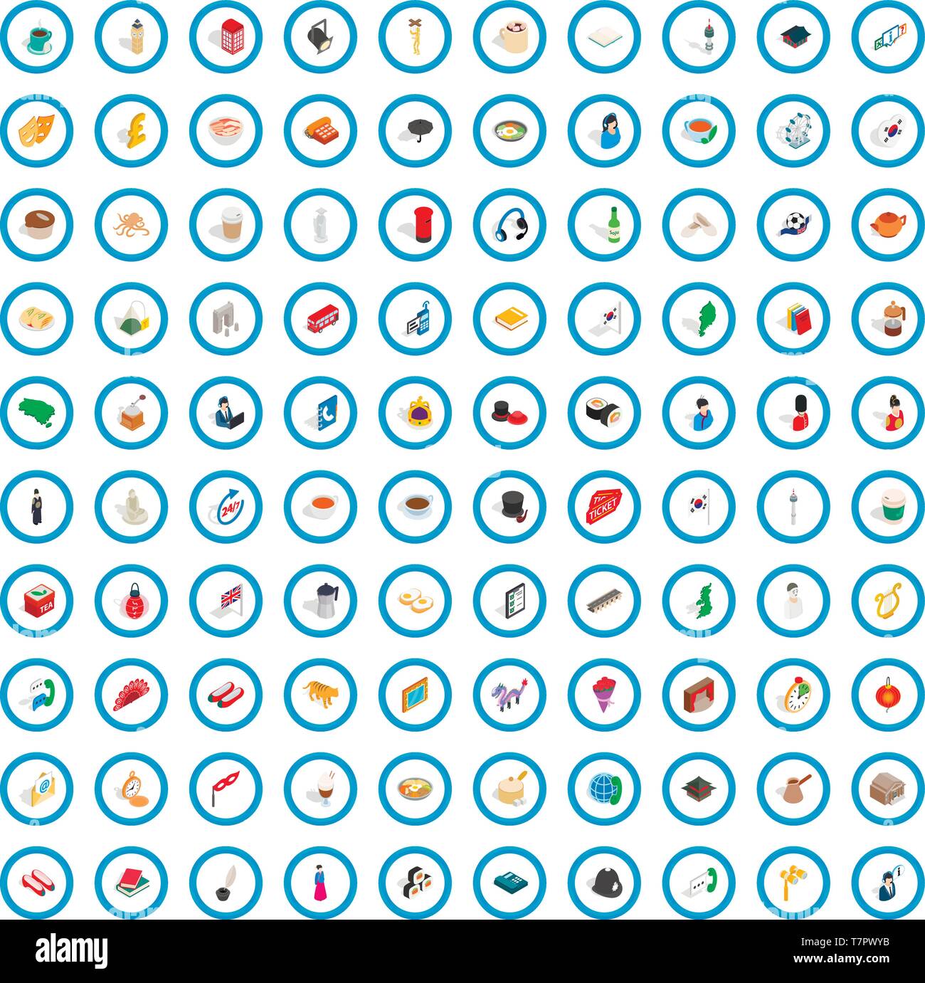 100 wellness icons set, isometric 3d style Stock Vector