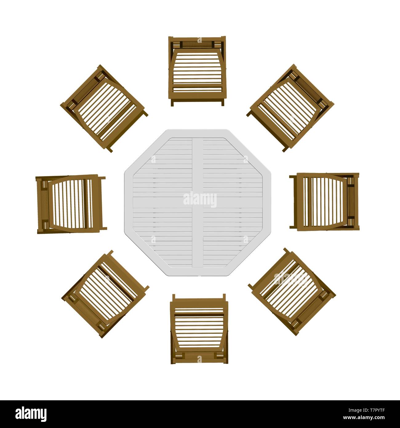 Summer table with chairs. View from above. 3D. Vector illustration. Stock Vector