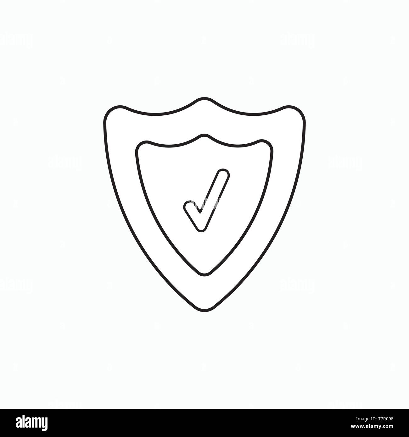 Vector icon concept of shield guard with check mark. Black outlines ...