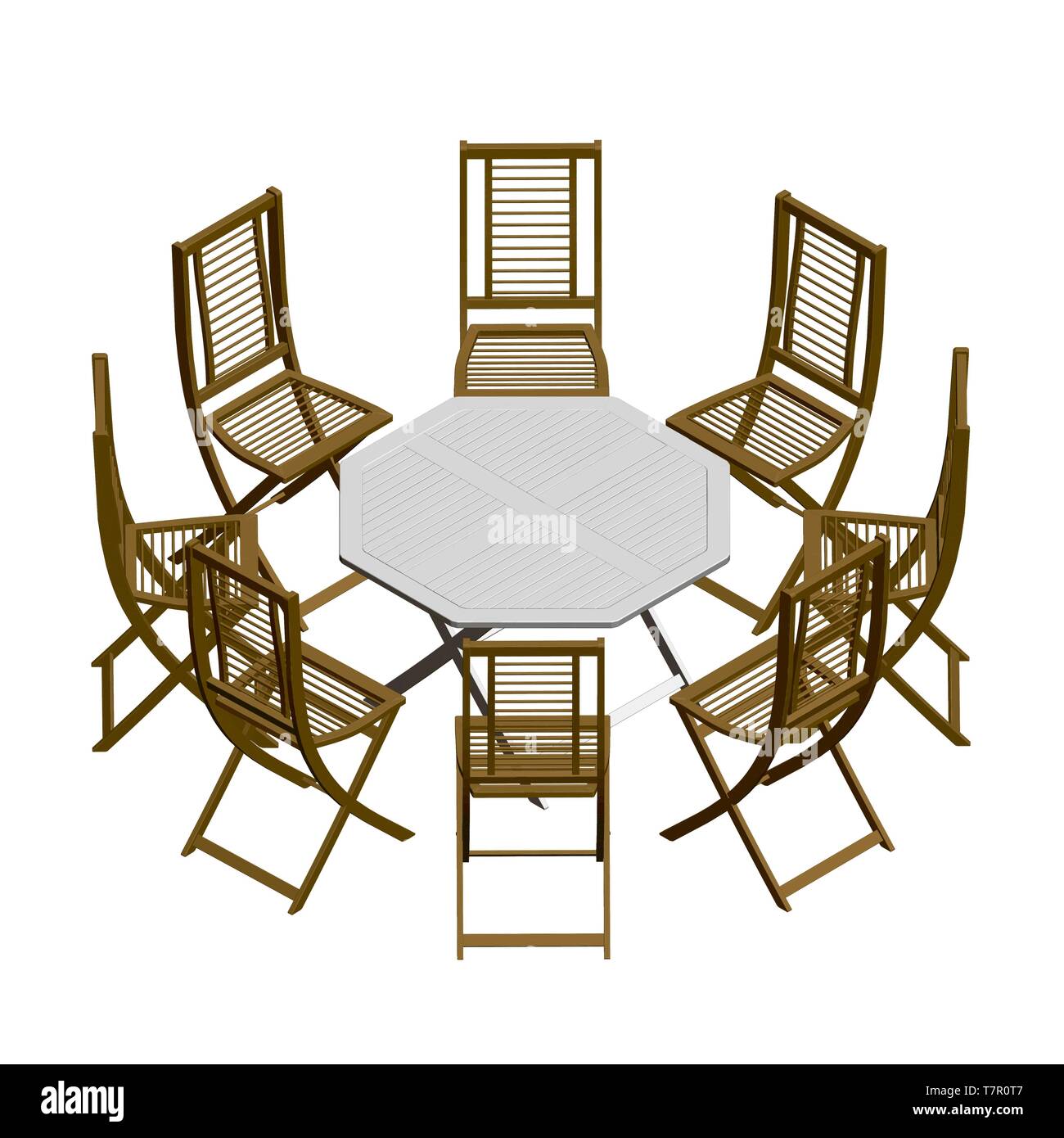 Summer table with chairs. Isometric view. 3D Vector illustration Stock Vector