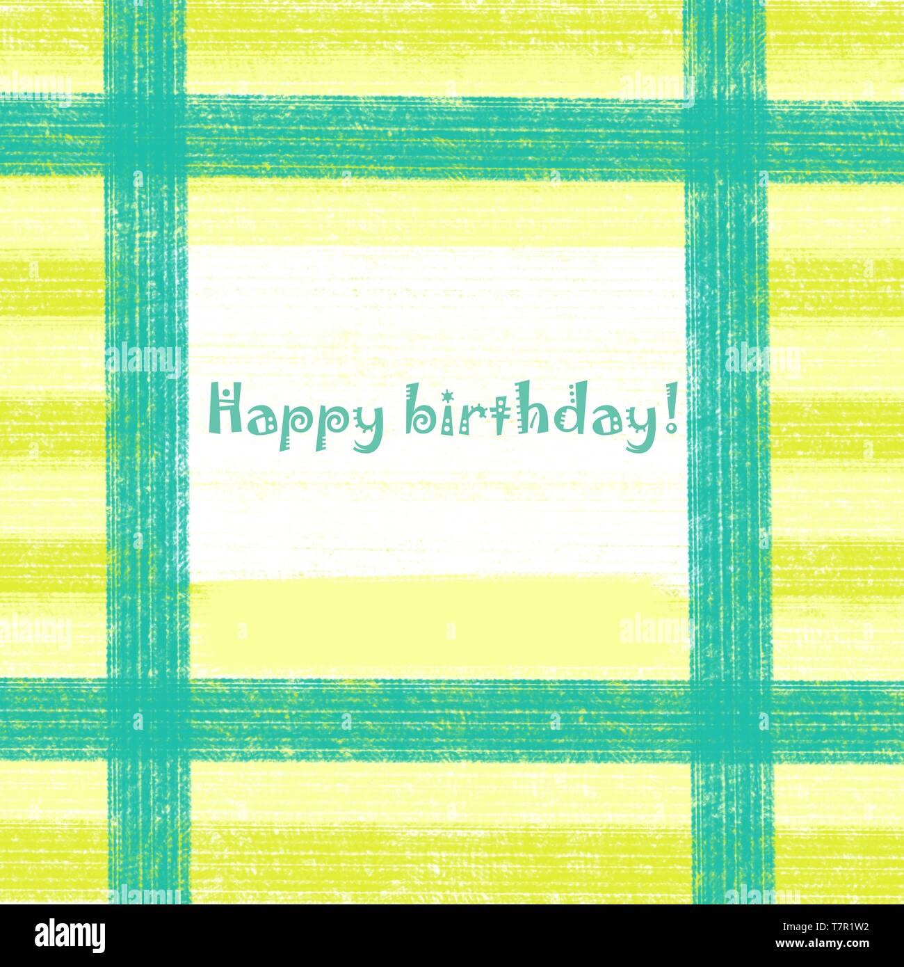 Happy birthday card with yellow and green stripes oil stripes hand ...