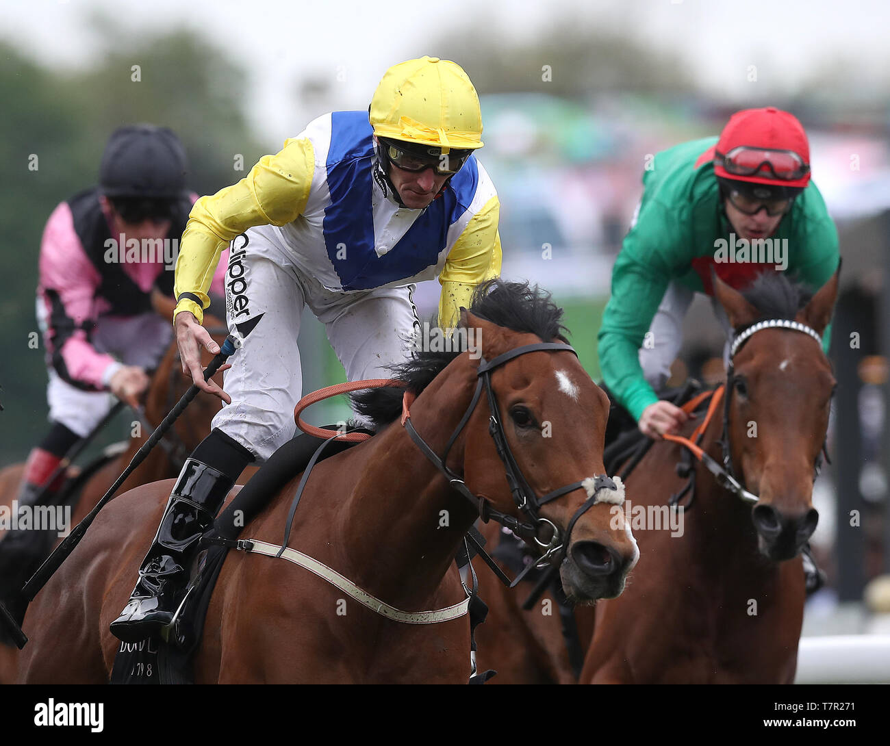 Leodis Dream (centre) riden by Daniel Tudhope wins The Boodles Diamond Handicap Stakes, during Boodles City Day at Chester Racecourse, Chester. Stock Photo