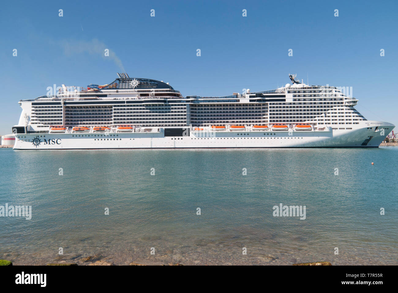 MSC Bellissima cruise ship of the MSC Cruises company entering at the