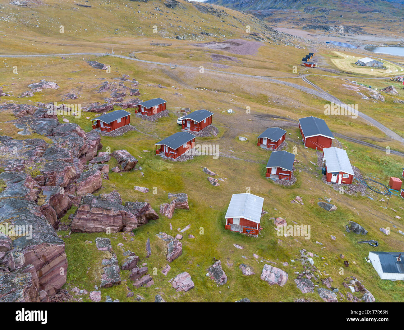 Cabins, Igaliku, Greenland Stock Photo