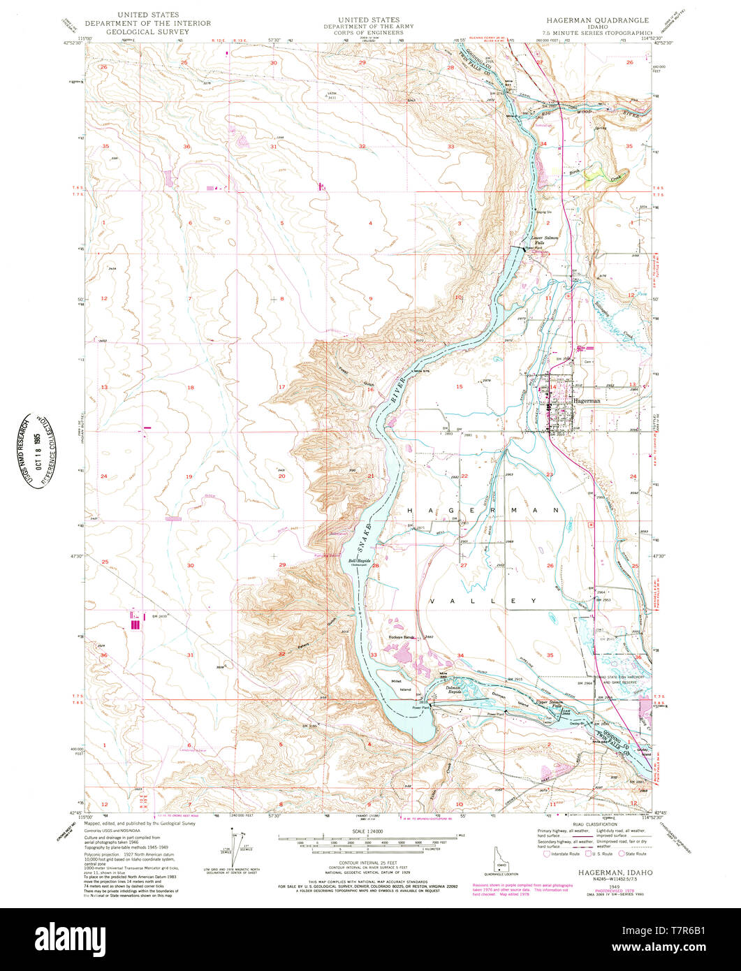 USGS TOPO Map Idaho ID Hagerman 236367 1949 24000 Restoration Stock Photo