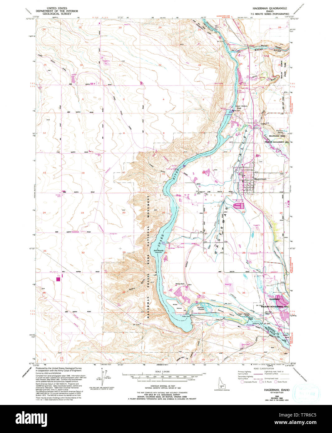USGS TOPO Map Idaho ID Hagerman 236368 1949 24000 Restoration Stock Photo