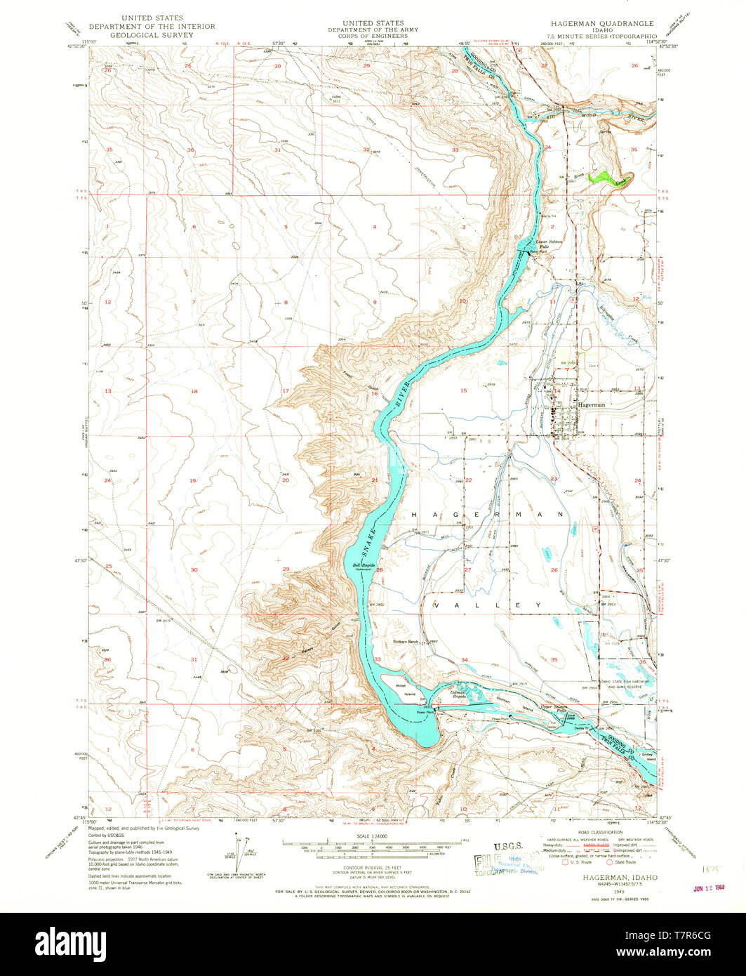 USGS TOPO Map Idaho ID Hagerman 236370 1949 24000 Restoration Stock Photo
