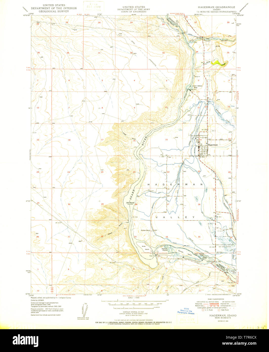 USGS TOPO Map Idaho ID Hagerman 236371 1950 24000 Restoration Stock Photo