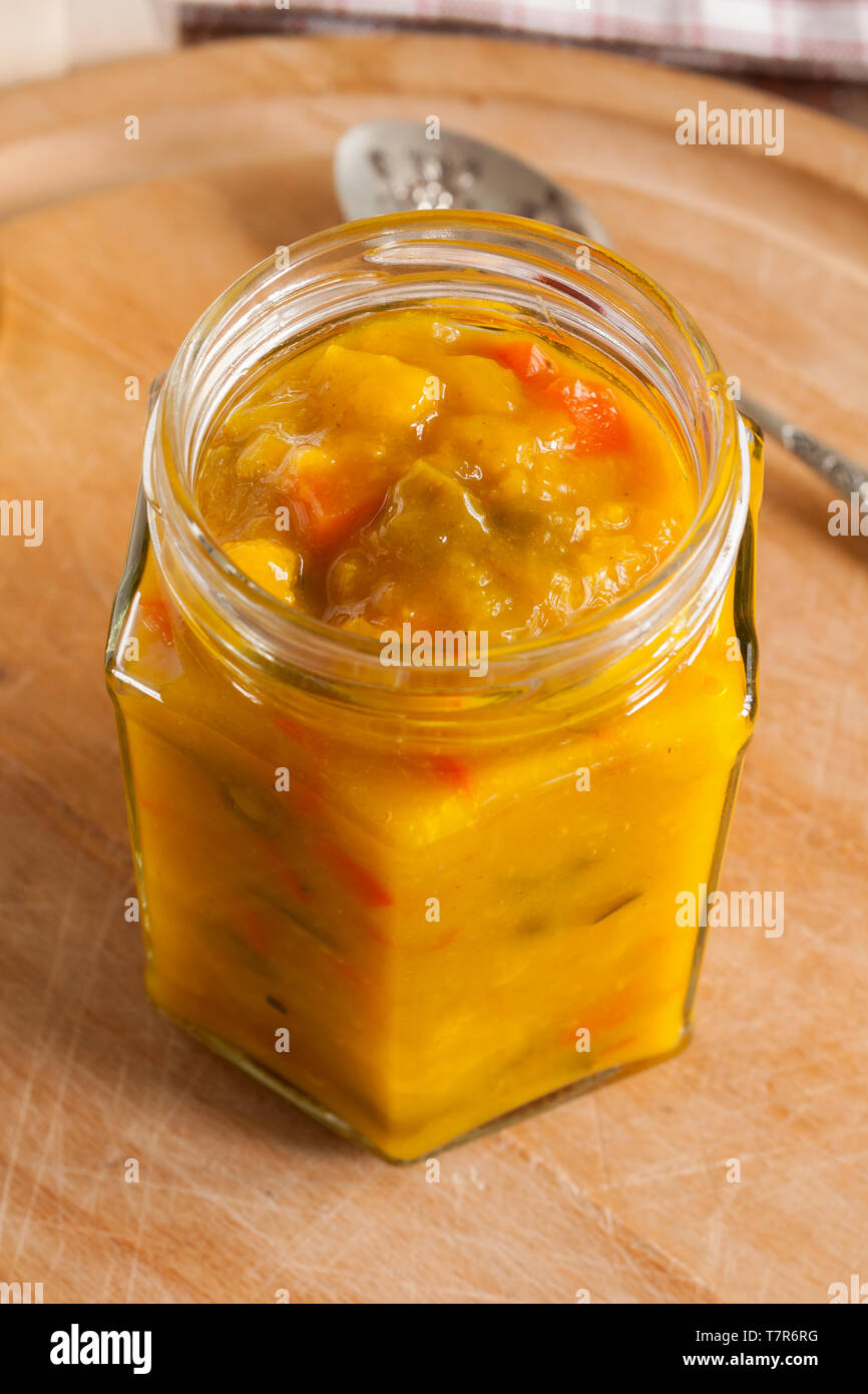 Piccalilli an English relish of chopped pickled vegetables seasoned