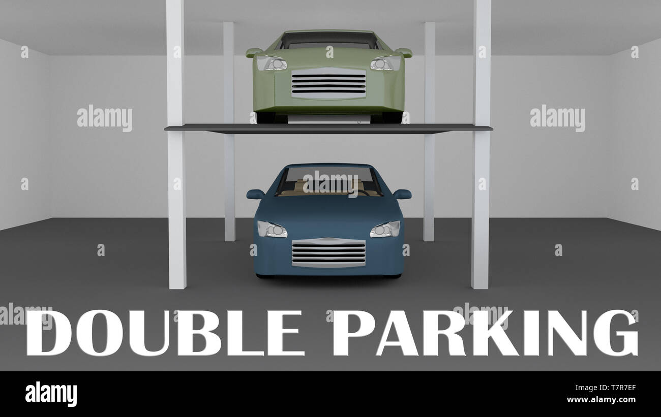 3D illustration of DOUBLE PARKING title under a Double Car Parking