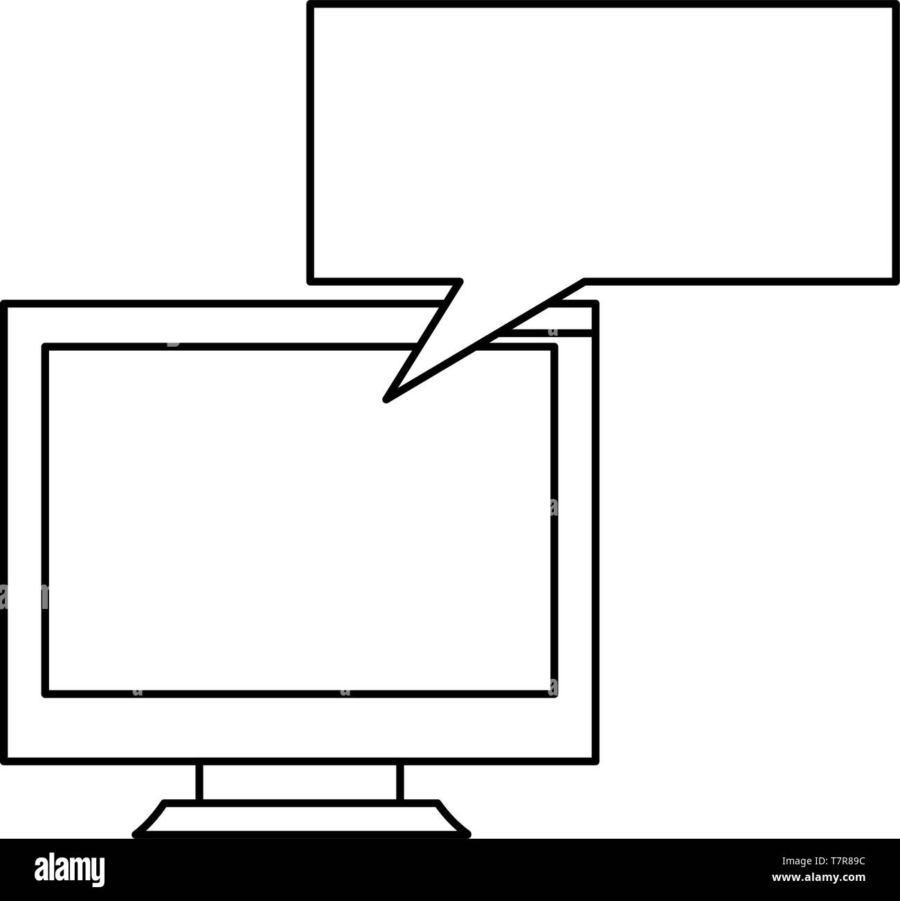 computer monitor speech bubble message on white background outline ...