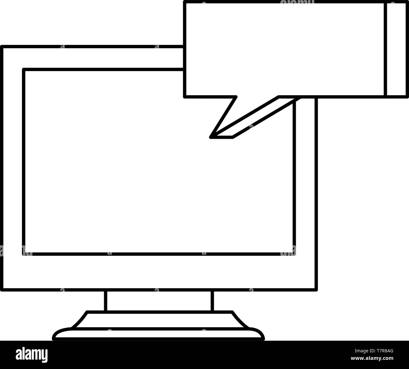 computer monitor speech bubble message on white background outline ...