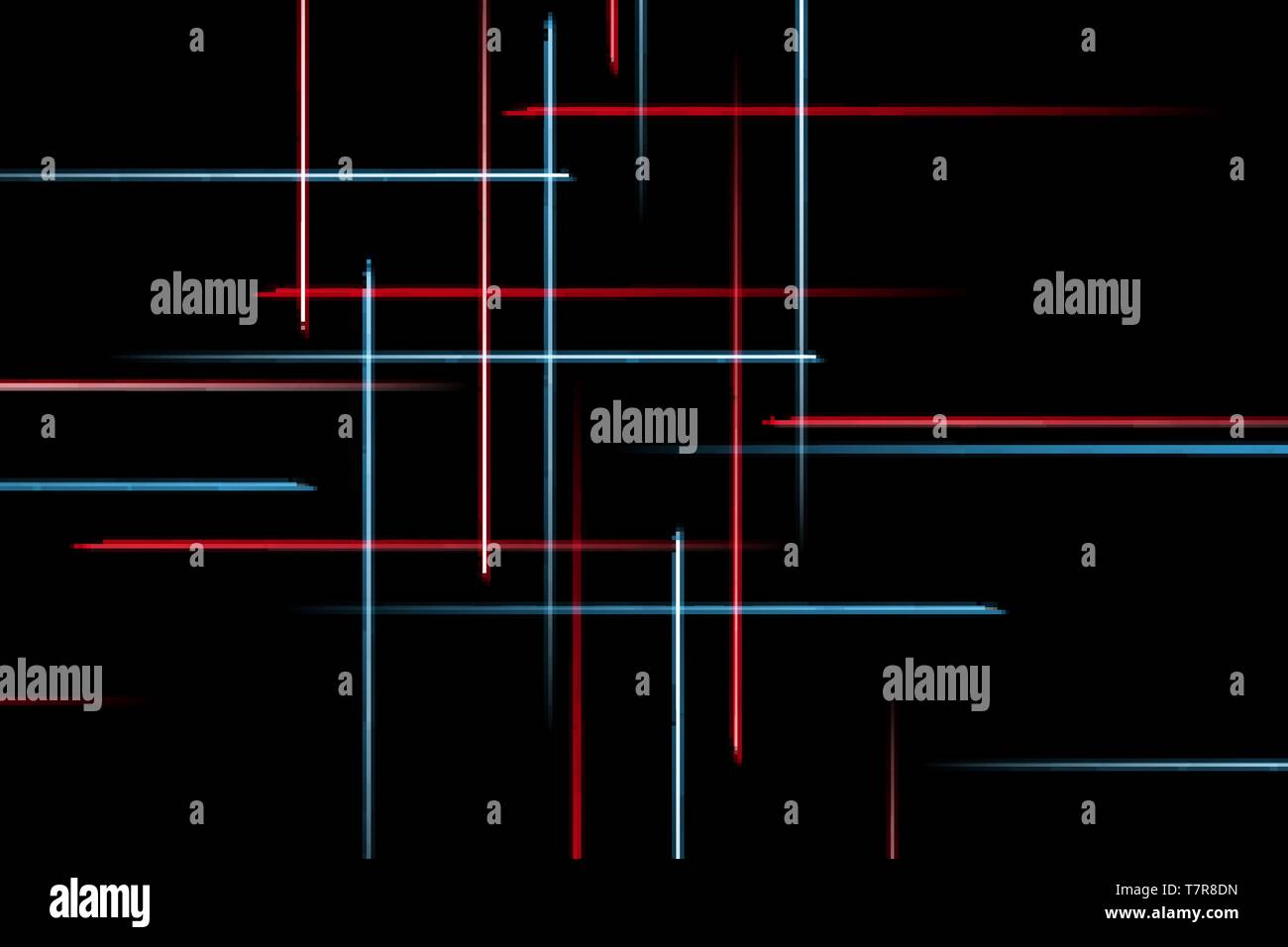 Moving abstract neon lines in space. Abstract blue and red neon lines ...